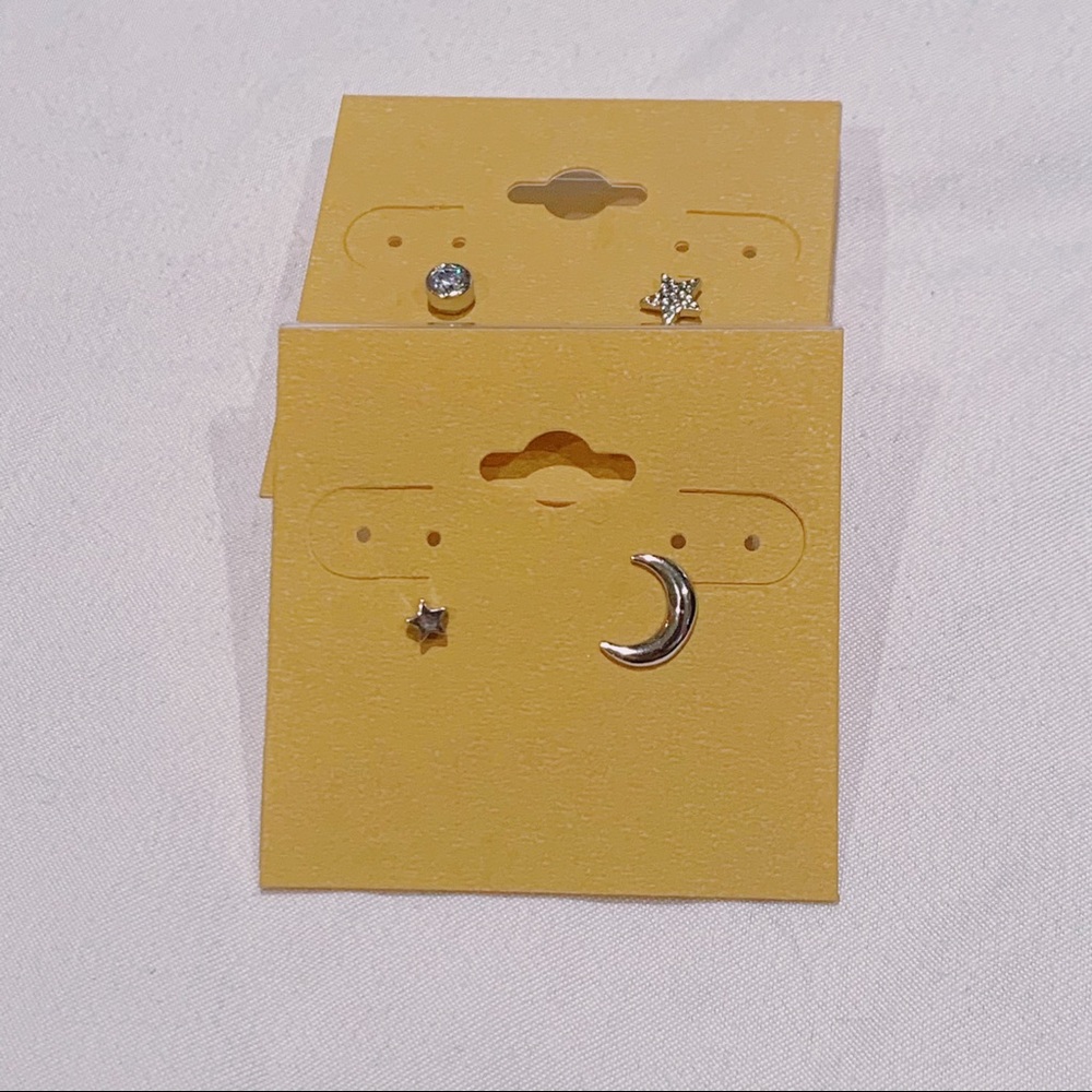 Silver Moon and Shining Stars Stud Earrings